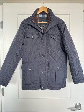 London Fog Quilted Field Jacket Mens S Navy Blue Utility Coat Corduroy Collar